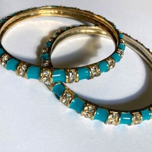 Turquoise Enamel and Gold colored Bangle Bracelet set